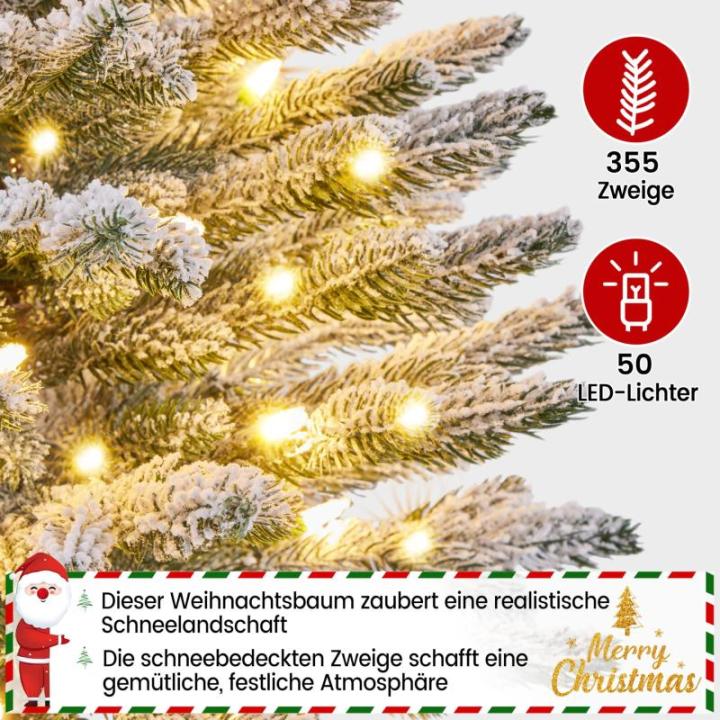94 cm mini-kunstkerstboom met sneeuw, ingepot dennenboom met 50 leds in warm wit en 355 takpunten, met sneeuw bedekte kleine kerstboom