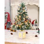 Kunstkerstboom, 90 cm, met 78 verlichting, sneeuwvlokken, op batterijen, pre-lit premium met rode bessen, kerstdecoratie voor thuis, kantoor, witte basis