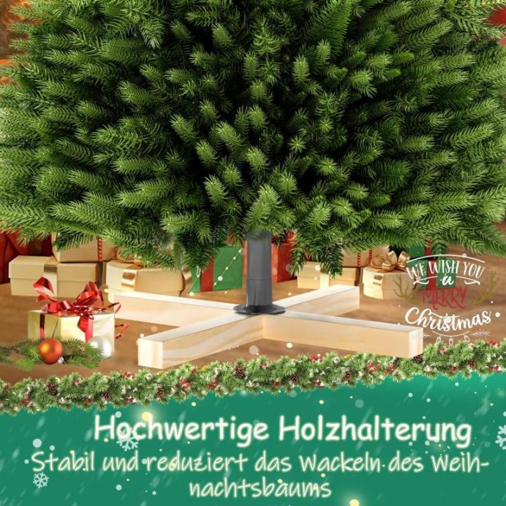 Kunstkerstboom in premium kwaliteit, groene realistische takken van PE + pvc, herbruikbaar, stabiele houten standaard, voor kerstdecoratie, herbruikbaar