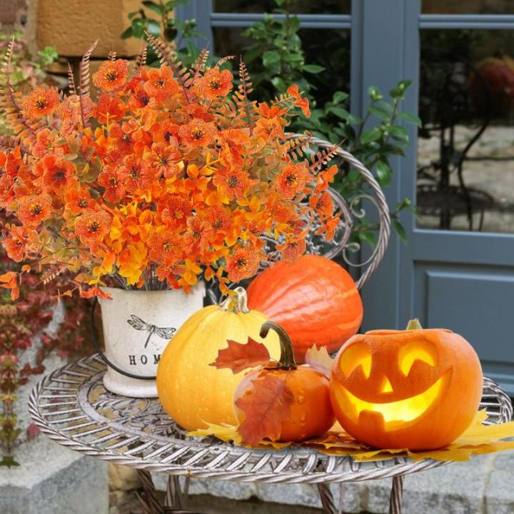 6 bundels kunstherfstboeket, herfstdecoratie, , eucalyptus, herfstdecoratie, en boston-varen voor binnen en buiten, tafel, balkonbak, bloembak