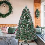 Kunstkerstboom, 150 cm, pvc, automatische kunstkerstboom met standaard, kunstkerstdecoratie, met sneeuw, dennenappels en bessen