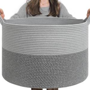 XXL grote wasmand, opbergmand voor kinderkamer, wasmand voor kinderen, mand voor dekens, babyspeelgoed, gevlochten mand, 55 x 35 cm, grijs