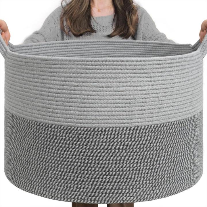 XXL grote wasmand, opbergmand voor kinderkamer, wasmand voor kinderen, mand voor dekens, babyspeelgoed, gevlochten mand, 55 x 35 cm, grijs