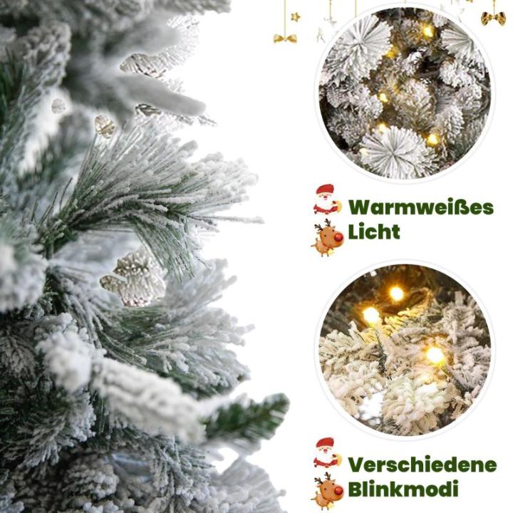 Künstlicher Weihnachtsbaum Tannenbaum mit Beleuchtung, LED Christbaum, Schnee PE+PVC mit 1100 Spitzen und 360 Warm LED, 210 cm mit Metallstand 8 Lichtmodi Weihnachtsdekoration Ges