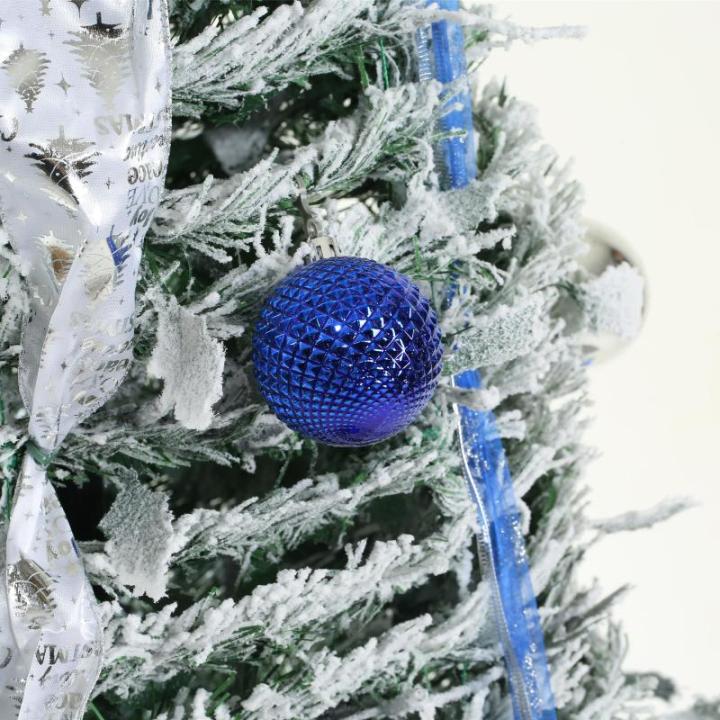 Künstlicher, vordekorierter, beleuchteter Pop-up-Weihnachtsbaum mit hängenden Kugeln für Weihnachtsdekoration (Blau und Weiß), 1,8 m