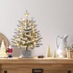 68 cm mini-kunstkerstboom met sneeuw, ingepot dennenboom met 35 leds in warm wit en 262 takpunten, met sneeuw bedekte bevlokte kleine kerstboom
