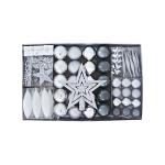 Kerstboomversiering - zilver - 60-delig - set incl. boompunt, ballen, parelketting, slinger en sterren - kunststof