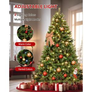Kunstkerstboom met verlichting, 180 cm, kunstkerstboom, kerstboom, 1200 takuiteinden, 300 kleurveranderende ledlampen, ijzer, standaard, voor kamer, Kerstmis, hoog