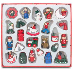 24-delige set kerstboomversiering van hout, tot 4 cm grote figuren, handbeschilderd
