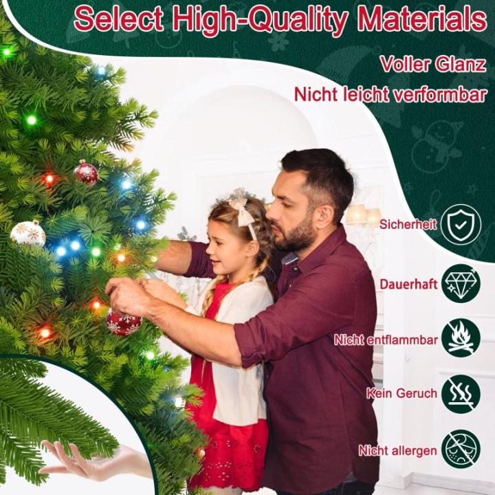 Kunstkerstboom van 180 cm met 250 RGB ledverlichting, premium dennenboom, kunstkerstboom van kunstkerstboom van PE en pvc, met metalen standaard, 800 takpunten, snel op te bouwen k