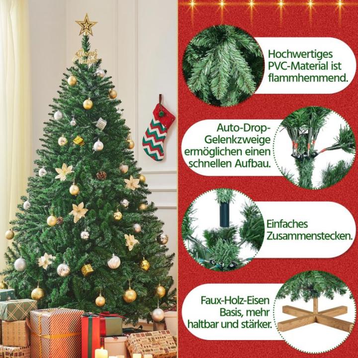 Kunstkerstboom met 1347 takpunten, moeilijk ontvlambaar pvc, inclusief metalen standaard met houtnerf, groen, 213,5 cm