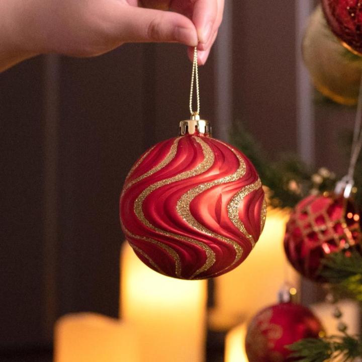 , 12 stuks, 8 cm, , met cadeaupakket, kerstboomversiering met hanger, decoratie Kerstmis, thema rood goud