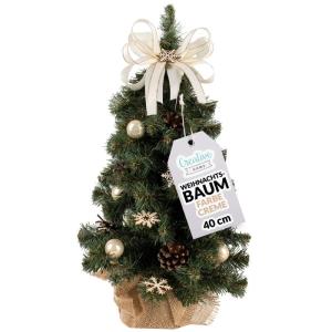 Kerstboom, gedecoreerd, crèmekleurig, hoogte 40 cm, kleine kunstkerstboom, mini-dennenboom, voor tafel, bureau, kantoor, binnen en buiten, kerstdecoratie, cadeau