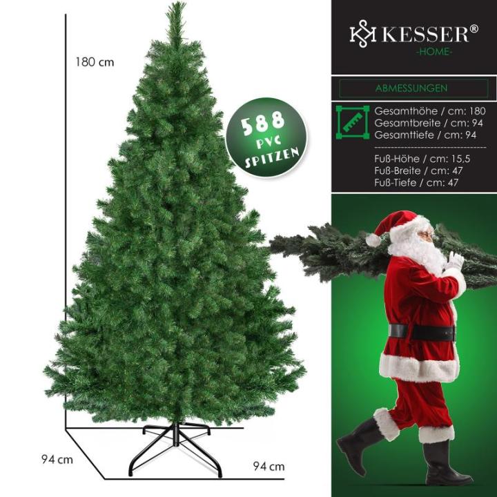Kunstkerstboom, 180 cm met 588 takpunten, dennenboom, kunstmatige edelspar snel op te bouwen, incl. kerstboomstandaard, kerstdecoratie - groen 1,8 m