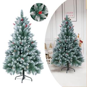 Kunstkerst, kleine kerstboom, 150 cm (Ø ca. 75 cm), 420 takken, moeilijk ontvlambaar pvc, met dennenappels wit