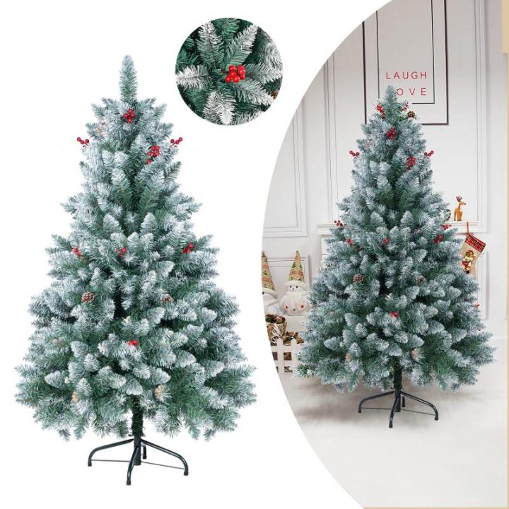 Kunstkerst, kleine kerstboom, 150 cm (Ø ca. 75 cm), 420 takken, moeilijk ontvlambaar pvc, met dennenappels wit