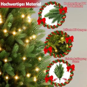 Kunstkerstboom, 180 cm, van PE en pvc, met stabiele houten standaard, realistische dennenboom, kunstkerstboom met ledverlichting voor feestelijke decoratie, snel op te bouwen, klap