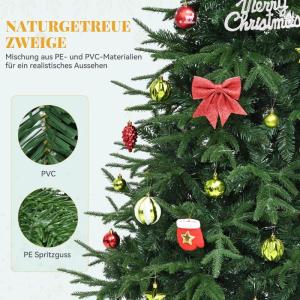 Premium kunstkerstboom, 182 cm, ca. 900 takken, PE spuitgietwerk en pvc, natuurgetrouwe dennenboom met klapsysteemframe en metalen standaard, snelle montage voor thuiswinkels, 182 