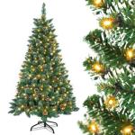 210 cm Weihnachtsbaum Künstlich Dekobaum PVC Kunstbaum mit 350 LEDs Ständer und Tannenzapfen Tannenbaum Deko Christbaum mit Schnee-Effekt Künstlicher Weinachts Baum für Drinnen