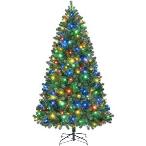 Kunstkerstboom met ledverlichting, 183 cm, met 300 meerkleurige en warmwitte lampen, 9 lichtmodi, kerstboom met 818 takken en opvouwbare metalen standaard, groen