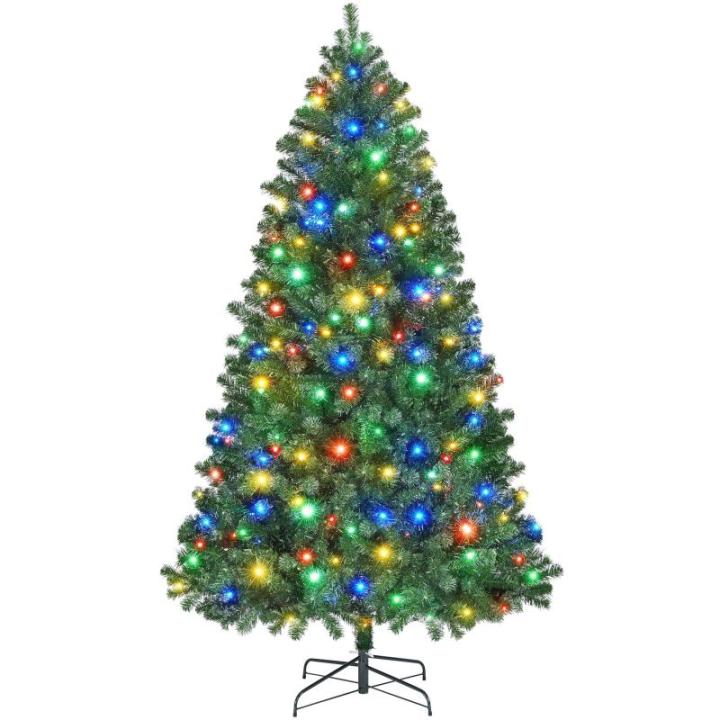 Kunstkerstboom met ledverlichting, 183 cm, met 300 meerkleurige en warmwitte lampen, 9 lichtmodi, kerstboom met 818 takken en opvouwbare metalen standaard, groen