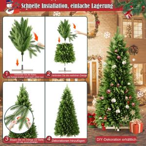 Kunstkerstboom 180 cm premium dennenboom kunstgroen PVC, natuurgetrouwe spuitgietelementen, edelspar snel op te bouwen, brandvertragend, incl. kerstboomstandaard (1,8 m)