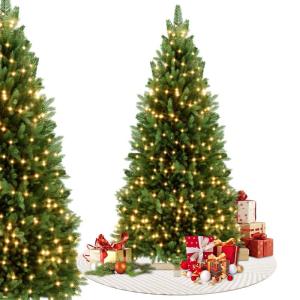 210 cm kunstkerstboom in premium kwaliteit met warmwitte ledlampen, realistische takken en houten standaard, van PE + pvc, voor kerstdecoratie, herbruikbaar