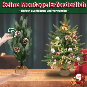 Mini-kerstboom, kunstkerstboom met verlichting, kunstkerstboom met 30 warmwitte leds, dennenappels, PE + pvc-mix voor kerstdecoraties
