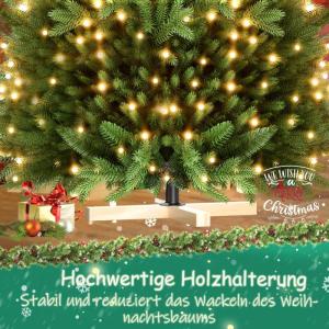 Kunstkerstboom van 150 cm in premium kwaliteit met warmwitte ledlampen, realistische takken en houten standaard, van PE + pvc, voor kerstdecoratie, herbruikbaar