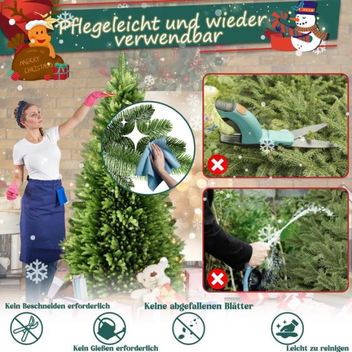 Kunstkerstboom in premium kwaliteit, groene realistische takken van PE + pvc, herbruikbaar, stabiele houten standaard, voor kerstdecoratie, herbruikbaar