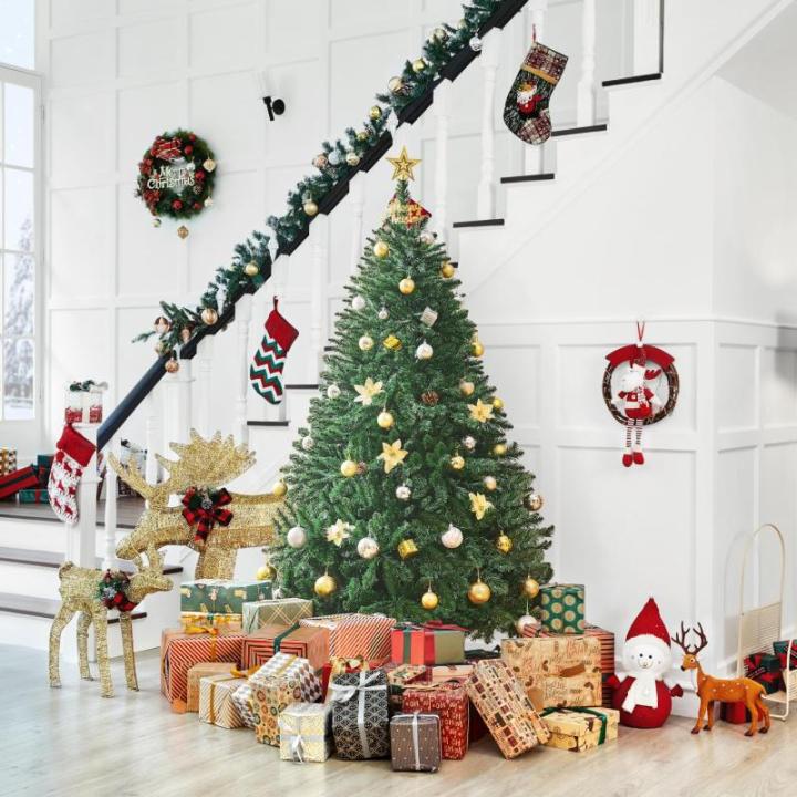 Kunstkerstboom, 183 cm, met 903 takken, moeilijk ontvlambaar, pvc-kerstboom, kunstboom incl. metalen standaard met houtnerf sparrenhout, groen