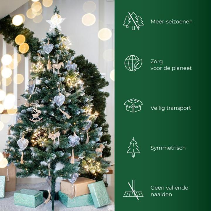 Kunstkerstboom, 180 cm, Made in EU, realistische kerstboom van pvc-folie, natuurgetrouwe kerstboom, kunstdennenboom met stevige plastic standaard, kunstdennen, Emma, 180 cm