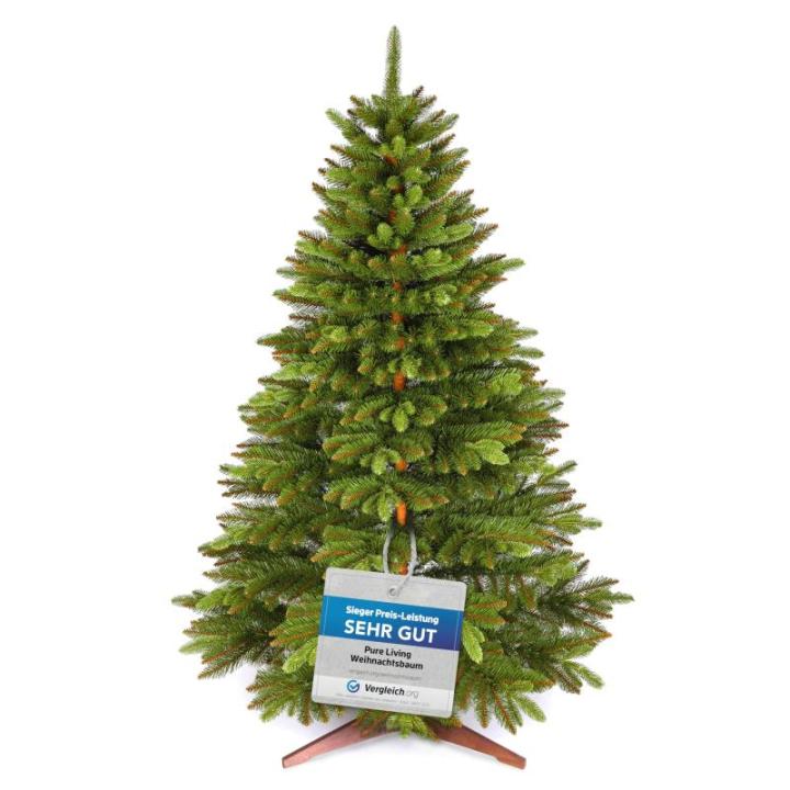 Pure Living Kunstkerstboom, 215 cm, natuurgetrouwe spuitgietelementen, kunstkerstboom met houten standaard en opbergtas