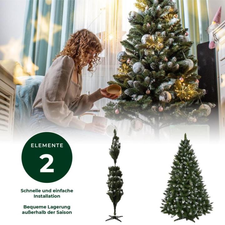 Diamantgrenen met zilveren bolletjes en rijp, kerstboom 180 van pvc-folie, kunstkerstboom met 385 takken, dennenboom met kunststof standaard, diameter ca. 110 cm (sneeuwvlok 180 cm