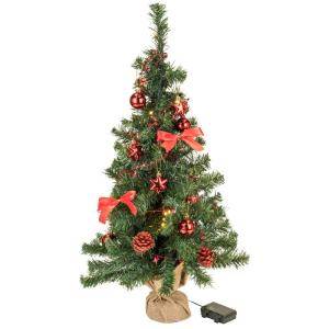 Kunstkerstboom, 75 cm, versierd met ballen, sterren, dennenappels, strikken, slinger, en een lichtkettting met 20 ledlichtjes, 1 batterij