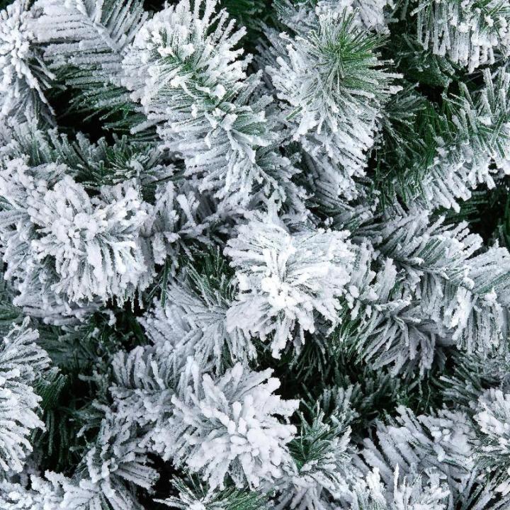 Kunstkerstboom 228 cm (Ø ca. 140 cm) met ca. 1284 punten, dennenboom met sneeuwvlokken, materiaal PVC, incl. metalen kerstboomstandaard, automatische flocking