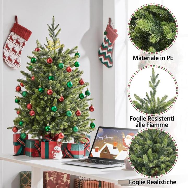 91 cm mini-kunstkerstboom met 143 takken en cementbasis, mini-tafelblad, dennenboom, moeilijk ontvlambaar, tafelkerstboom, klein, voor kerstdecoratie, groen