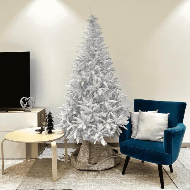 SOLAGUA Kunstkerstboom, spar extra gevuld met engelenhaar, 150 - 300 cm, met metalen standaard (240 cm, 1438 punten, wit)