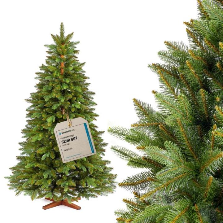 Nordmann Kunstkerstboom, 120 cm, natuurgetrouwe spuitgietelementen, gemaakt in de EU, kunstkerstboom met handgemaakte standaard van essenhout