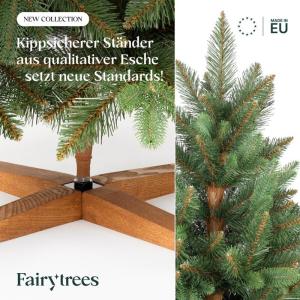 Nordmann Kunstkerstboom, 220 cm, natuurgetrouwe spuitgietelementen, gemaakt in de EU, kunstkerstboom met handgemaakte standaard van essenhout