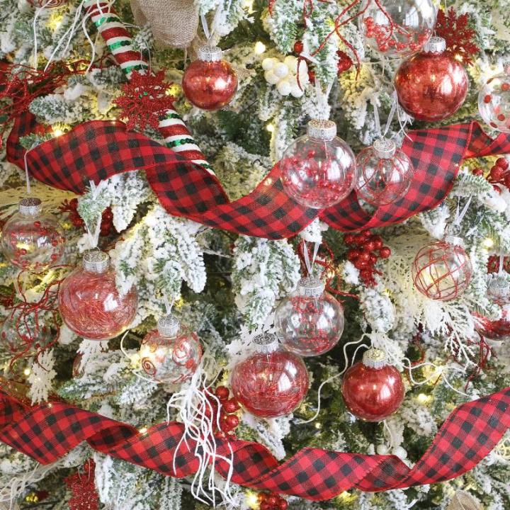 60 mm/2,36 inch onbreekbare doorzichtige plastic kerstbal ornamenten set met glitter schilderij, transparant, doorschijnend, kristallen , kerstboomdecoraties (30 tellingen, rood)