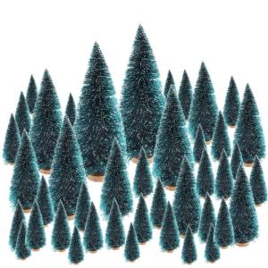 Kerstdecoratie, mini-kerstbomen (48 stuks), 6 verschillende maten, groen, hoog, sisal, sneeuw, vorst bomen, flessenreiniger, bomen met pijnsokkel, kunstboom, Kerstmis, knutselen, k