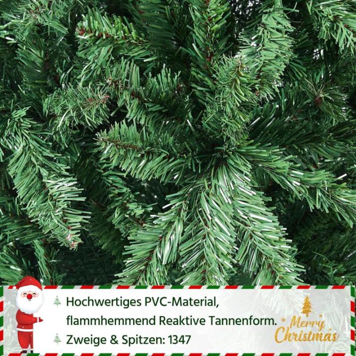 Kunstkerstboom met 1347 takpunten, moeilijk ontvlambaar pvc, inclusief metalen standaard met houtnerf, groen, 213,5 cm