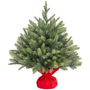 61 cm mini-kunstkerstboom met 62 takken en cementbasis, mini-tafelblad, dennenboom, moeilijk ontvlambaar, tafelkerstboom, klein, voor kerstdecoratie, groen
