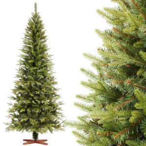 Nordmann Slim Premium Kunstkerstboom, 220 cm, houten dennenboom, Made in EU, kunstkerstboom met natuurgetrouwe spuitgietelementen