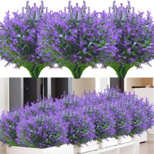 voor buiten, 12 bundels lavendel, , UV-bestendige balkonplanten, kunstplanten, struiken voor buiten, binnen, balkon, balkonbak, bloembak, lila