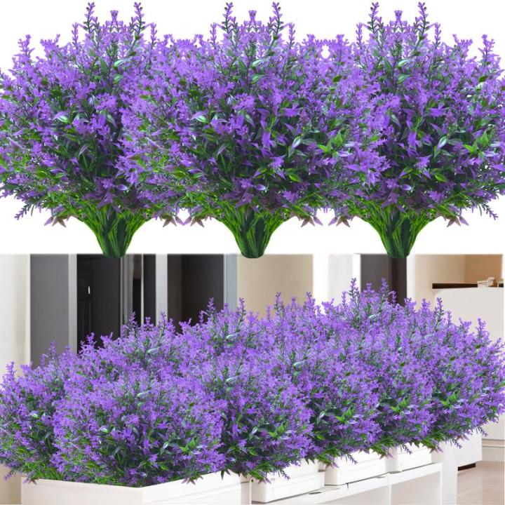 voor buiten, 12 bundels lavendel, , UV-bestendige balkonplanten, kunstplanten, struiken voor buiten, binnen, balkon, balkonbak, bloembak, lila