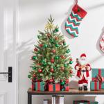 91 cm mini-kunstkerstboom met 143 takken en cementbasis, mini-tafelblad, dennenboom, moeilijk ontvlambaar, tafelkerstboom, klein, voor kerstdecoratie, groen
