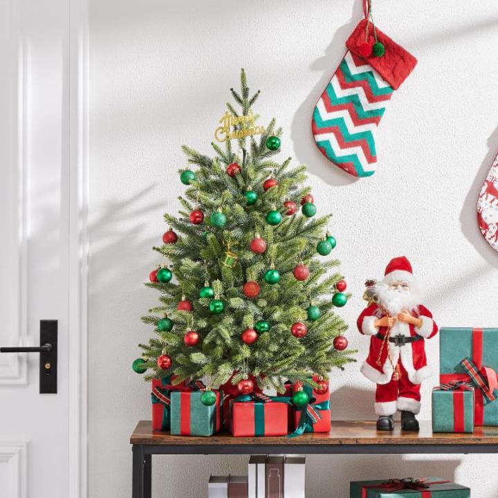 91 cm mini-kunstkerstboom met 143 takken en cementbasis, mini-tafelblad, dennenboom, moeilijk ontvlambaar, tafelkerstboom, klein, voor kerstdecoratie, groen